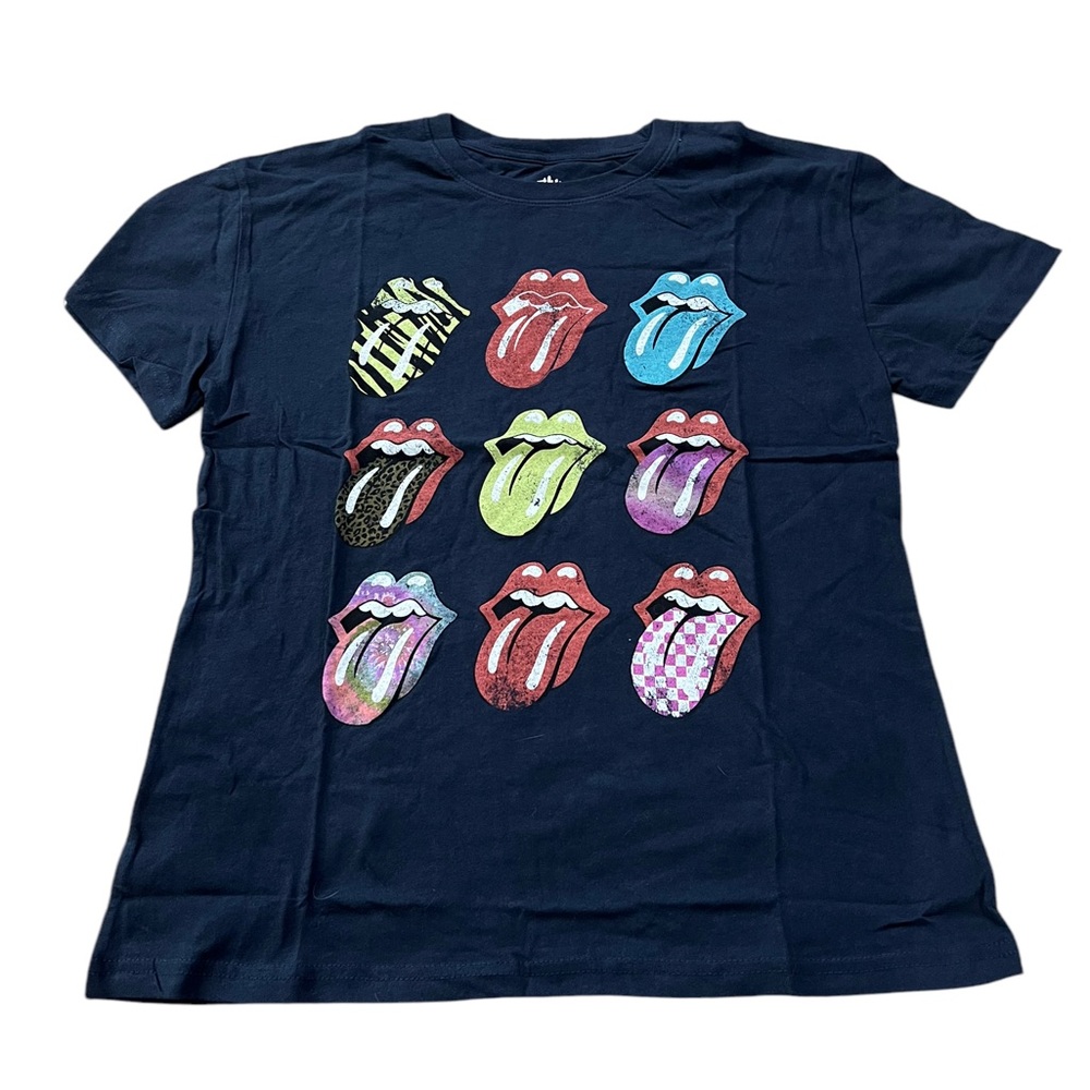 Women's Short-Sleeve Rolling Stones Graphic T-Shirt Navy Blue Medium